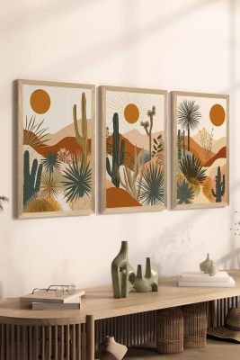 3 Parça Ahşap Çerçeve Görünümlü Mdf Tablo Seti - ERSYCRVSZ3SET10