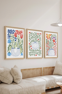 3 Parça Ahşap Çerçeve Görünümlü Mdf Tablo Seti - ERSYCRVSZ3SET15