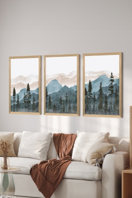 3 Parça Ahşap Çerçeve Görünümlü Mdf Tablo Seti - ERSYCRVSZ3SET17