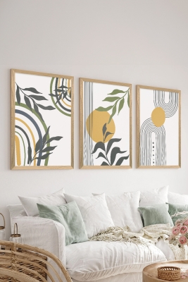 3 Parça Ahşap Çerçeve Görünümlü Mdf Tablo Seti - ERSYCRVSZ3SET20