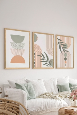 3 Parça Ahşap Çerçeve Görünümlü Mdf Tablo Seti - ERSYCRVSZ3SET24