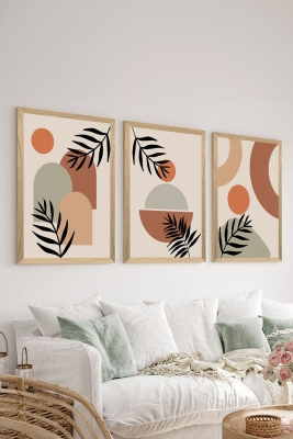 3 Parça Ahşap Çerçeve Görünümlü Mdf Tablo Seti - ERSYCRVSZ3SET26