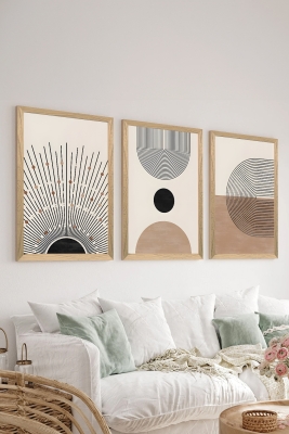 3 Parça Ahşap Çerçeve Görünümlü Mukavva Poster Tablo Seti - Set 12