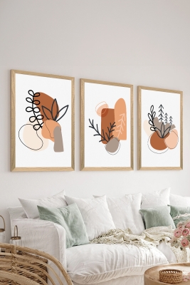 3 Parça Ahşap Çerçeve Görünümlü Mukavva Poster Tablo Seti - Set 122