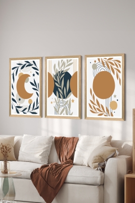 3 Parça Ahşap Çerçeve Görünümlü Mukavva Poster Tablo Seti - Set 127