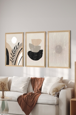 3 Parça Ahşap Çerçeve Görünümlü Mukavva Poster Tablo Seti - Set 131