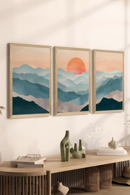 3 Parça Ahşap Çerçeve Görünümlü Mukavva Poster Tablo Seti - Set 132