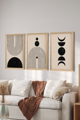 3 Parça Ahşap Çerçeve Görünümlü Mukavva Poster Tablo Seti - Set 17