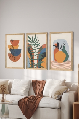 3 Parça Ahşap Çerçeve Görünümlü Mukavva Poster Tablo Seti - Set 2