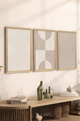 3 Parça Ahşap Çerçeve Görünümlü Mukavva Poster Tablo Seti - Set 22