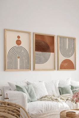 3 Parça Ahşap Çerçeve Görünümlü Mukavva Poster Tablo Seti - Set 24