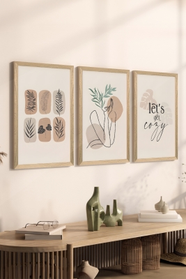3 Parça Ahşap Çerçeve Görünümlü Mukavva Poster Tablo Seti - Set 26