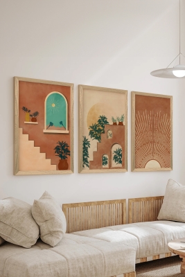 3 Parça Ahşap Çerçeve Görünümlü Mukavva Poster Tablo Seti - Set 27