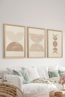 3 Parça Ahşap Çerçeve Görünümlü Mukavva Poster Tablo Seti - Set 28