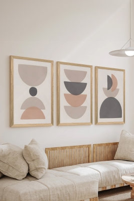 3 Parça Ahşap Çerçeve Görünümlü Mukavva Poster Tablo Seti - Set 35