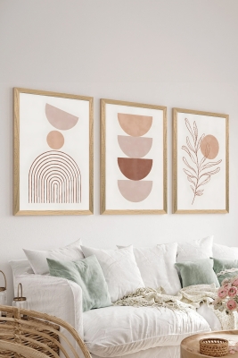 3 Parça Ahşap Çerçeve Görünümlü Mukavva Poster Tablo Seti - Set 44