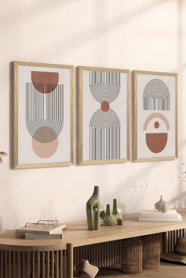3 Parça Ahşap Çerçeve Görünümlü Mukavva Poster Tablo Seti - Set 46