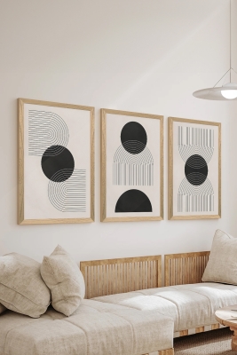 3 Parça Ahşap Çerçeve Görünümlü Mukavva Poster Tablo Seti - Set 51