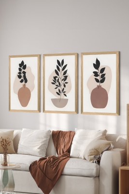 3 Parça Ahşap Çerçeve Görünümlü Mukavva Poster Tablo Seti - Set 53