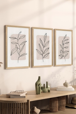 3 Parça Ahşap Çerçeve Görünümlü Mukavva Poster Tablo Seti - Set 54