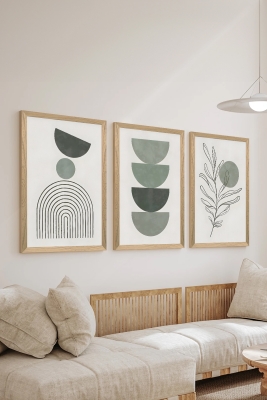 3 Parça Ahşap Çerçeve Görünümlü Mukavva Poster Tablo Seti - Set 55