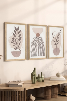 3 Parça Ahşap Çerçeve Görünümlü Mukavva Poster Tablo Seti - Set 58