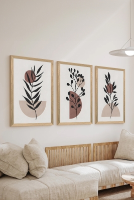 3 Parça Ahşap Çerçeve Görünümlü Mukavva Poster Tablo Seti - Set 59