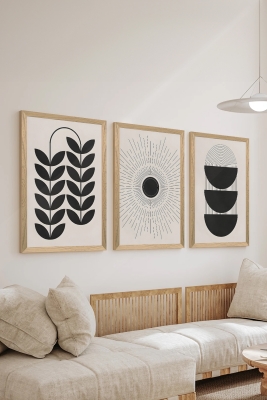 3 Parça Ahşap Çerçeve Görünümlü Mukavva Poster Tablo Seti - Set 63