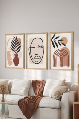 3 Parça Ahşap Çerçeve Görünümlü Mukavva Poster Tablo Seti - Set 69