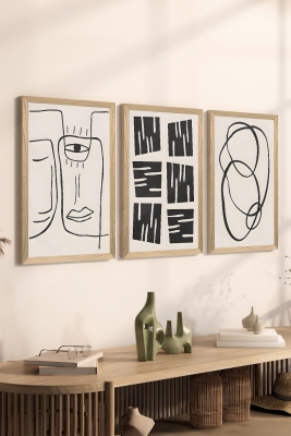 3 Parça Ahşap Çerçeve Görünümlü Mukavva Poster Tablo Seti - Set 70