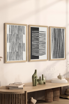 3 Parça Ahşap Çerçeve Görünümlü Mukavva Poster Tablo Seti - Set 78