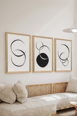 3 Parça Ahşap Çerçeve Görünümlü Mukavva Poster Tablo Seti - Set 79