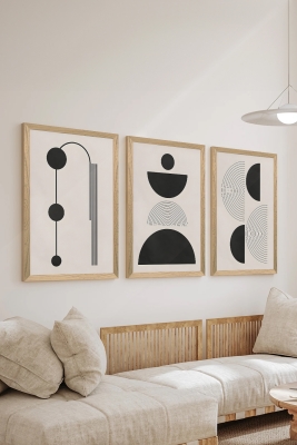 3 Parça Ahşap Çerçeve Görünümlü Mukavva Poster Tablo Seti - Set 83