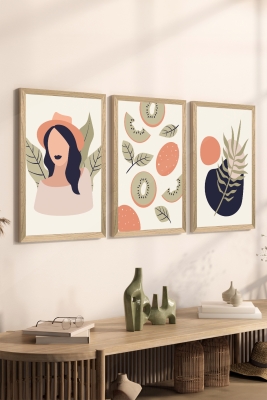 3 Parça Ahşap Çerçeve Görünümlü Mukavva Poster Tablo Seti - Set 93