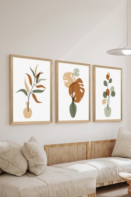3 Parça Ahşap Çerçeve Görünümlü Mukavva Poster Tablo Seti - Set 94