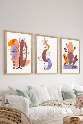 3 Parça Ahşap Çerçeve Görünümlü Mukavva Poster Tablo Seti - Set 99