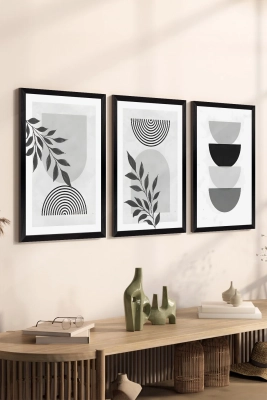 3 Parça Siyah Çerçeve Görünümlü MDF Poster Tablo Seti - Set 34