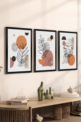 3 Parça Siyah Çerçeve Görünümlü Mdf Tablo Seti - Set 11