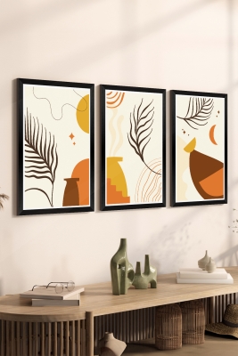 3 Parça Siyah Çerçeve Görünümlü Mdf Tablo Seti - Set 13