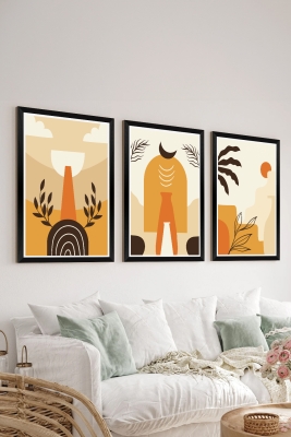 3 Parça Siyah Çerçeve Görünümlü Mdf Tablo Seti - Set 14