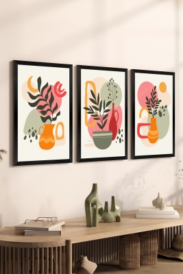 3 Parça Siyah Çerçeve Görünümlü Mdf Tablo Seti - Set 23