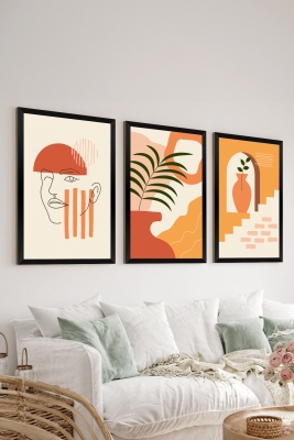 3 Parça Siyah Çerçeve Görünümlü Mdf Tablo Seti - Set 24