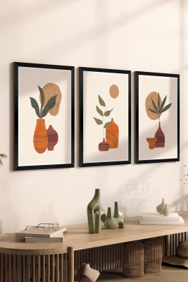 3 Parça Siyah Çerçeve Görünümlü Mdf Tablo Seti - Set 29