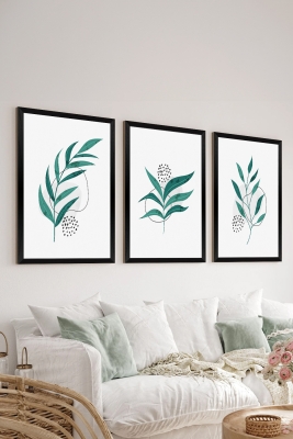 3 Parça Siyah Çerçeve Görünümlü Mdf Tablo Seti - Set 30