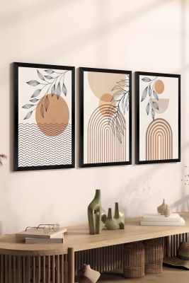 3 Parça Siyah Çerçeve Görünümlü Mdf Tablo Seti - Set 31