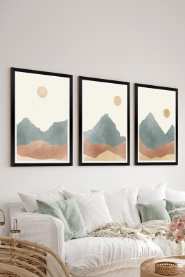 3 Parça Siyah Çerçeve Görünümlü Mdf Tablo Seti - Set 4