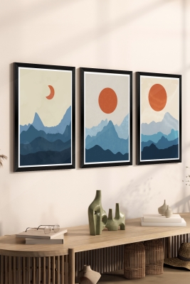 3 Parça Siyah Çerçeve Görünümlü Mdf Tablo Seti - Set 5