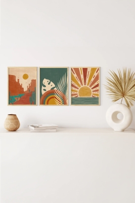 Gerçek Ahşap Çerçeveli 3 Parça 3D Poster Tablo Seti - 3DARTSOHOSET13