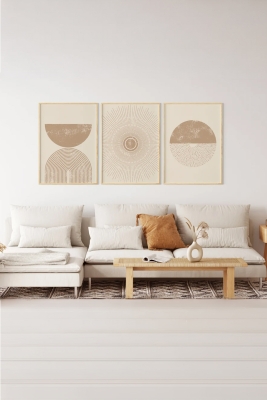 Gerçek Ahşap Çerçeveli 3 Parça 3D Poster Tablo Seti - 3DARTSOHOSET14