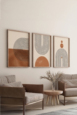 Gerçek Ahşap Çerçeveli 3 Parça 3D Poster Tablo Seti - 3DARTSOHOSET24